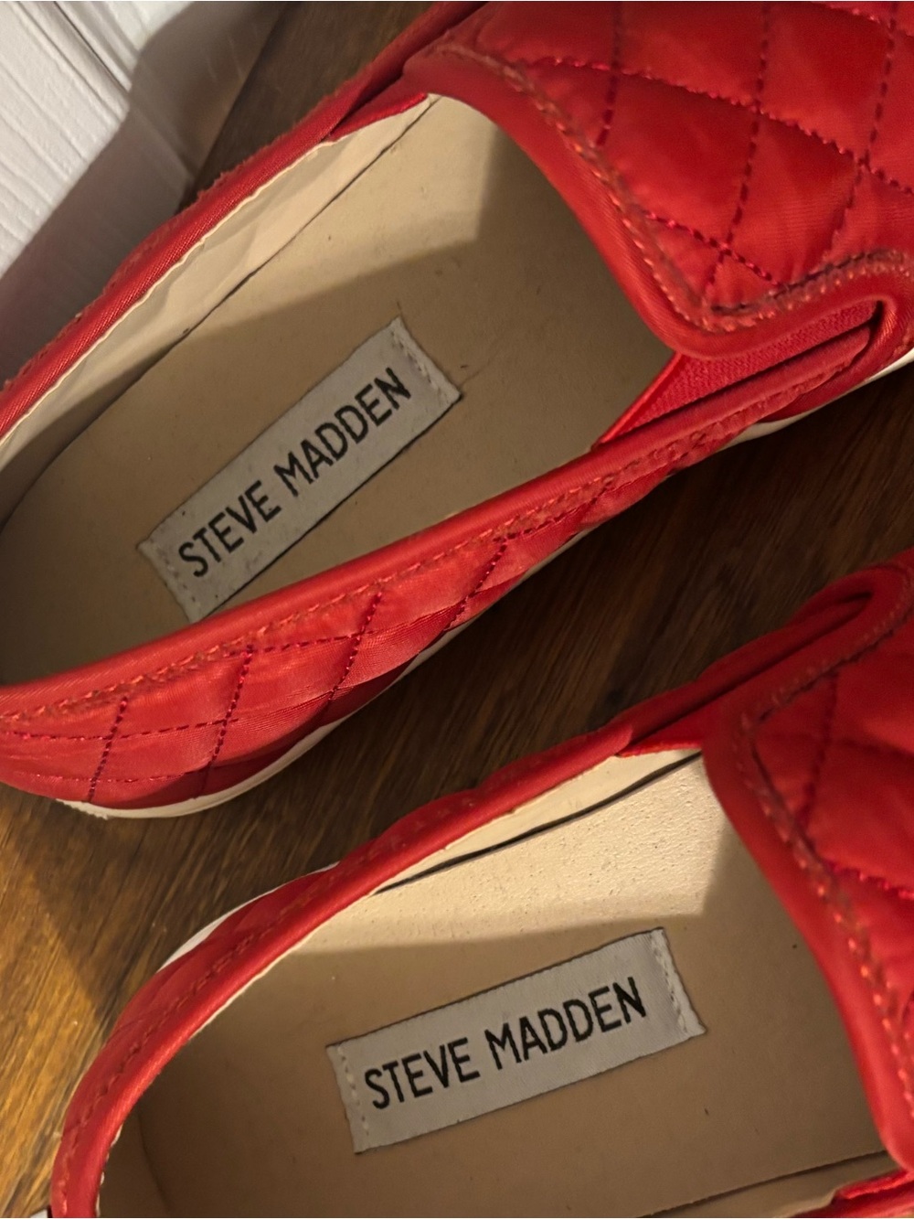 Steve Madden Quilted Red Slip-On Shoes - Picture 2 of 4